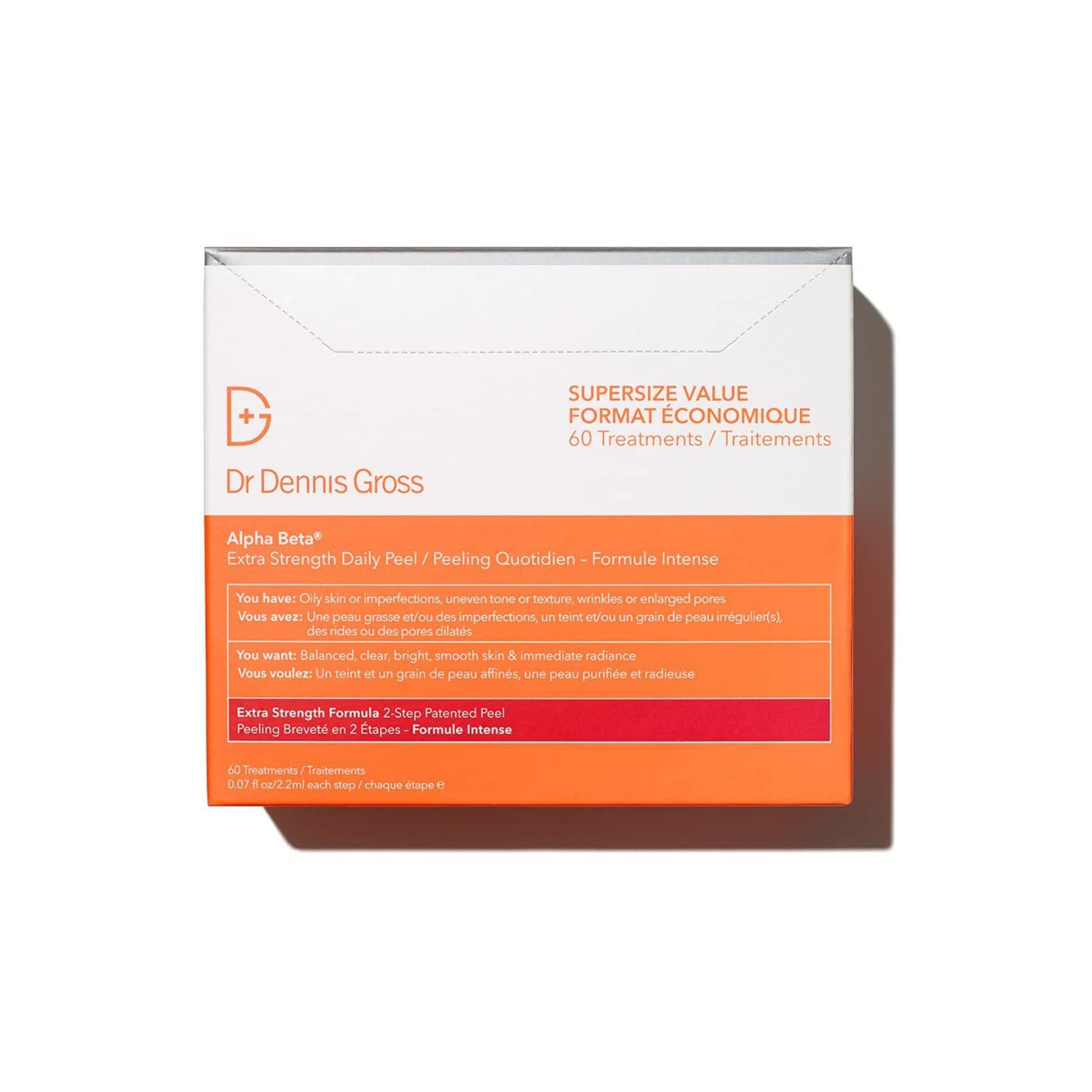 60 Two-Step Dr. Dennis Gross Alpha Beta top Extra Strength Daily Peel Pads.